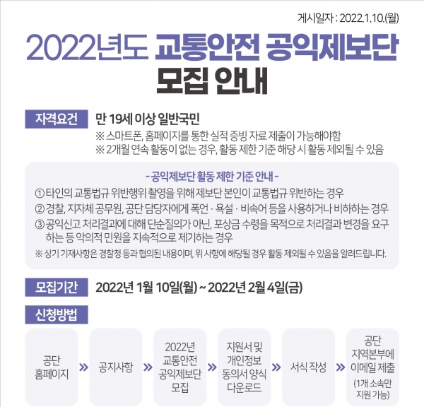 한국교통안전공단, 2022년 교통안전 공익제보단 모집
