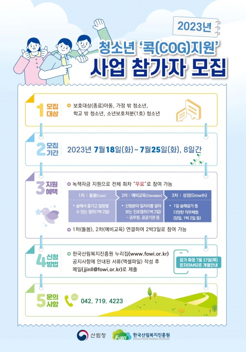 제도 밖 청소년 자립 지원 한국산림복지진흥원, 콕(COG)지원 사업 운영