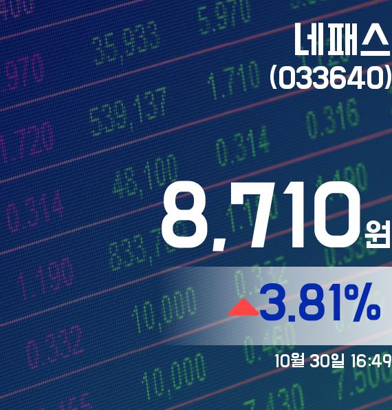 네패스주가 8,710원으로 장 마감