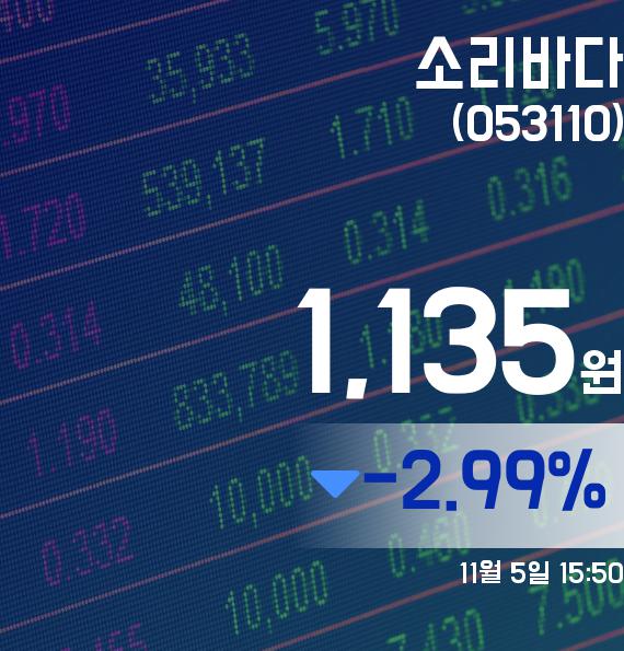 소리바다주가 1,135원 장 마쳐