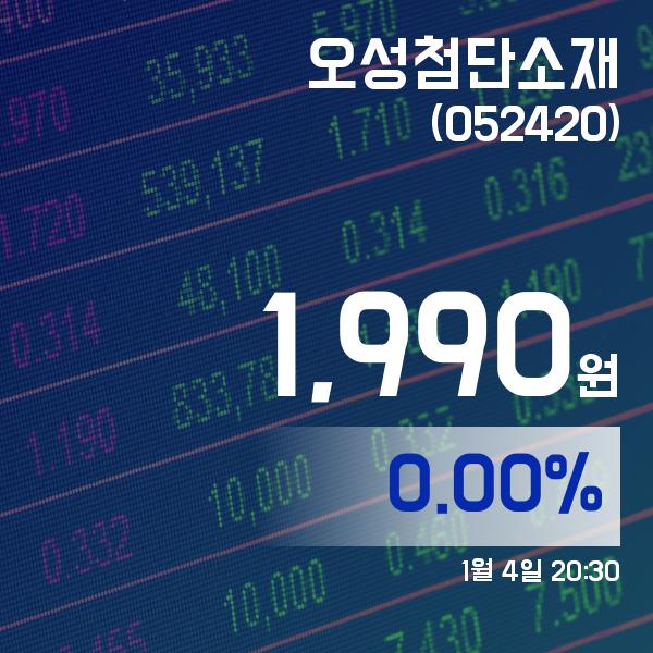 (국내주가정보) 4일 오성첨단소재주가 1,990원
