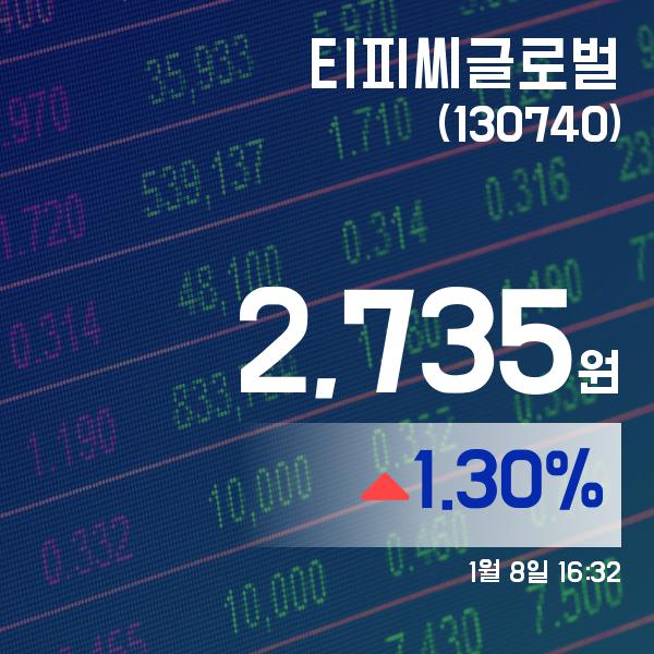 (국내주식시장주가) 8일 티피씨글로벌주가 2,735원