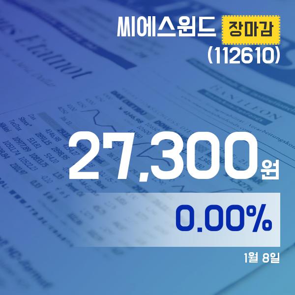 8일 씨에스윈드주가 27,300원 마감해