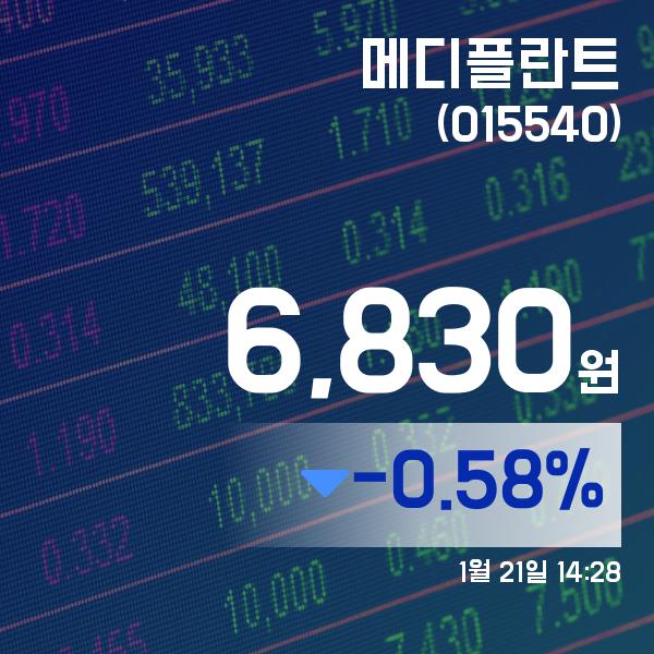 (국내주식시장현황) 21일 메디플란트주가 6,830원