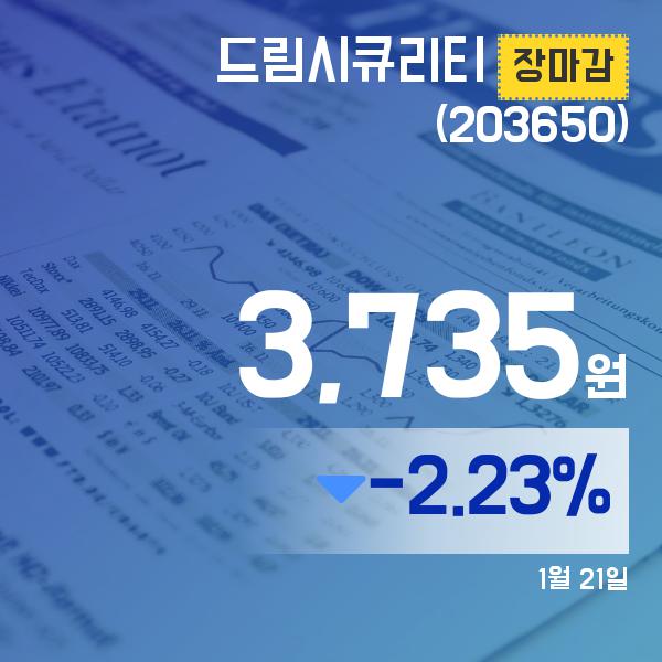(21일 마감보고) 드림시큐리티주가 3,735원으로 종료
