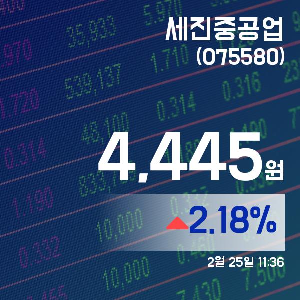 (국내주식시장주가) 25일 세진중공업거래가격 4,450원