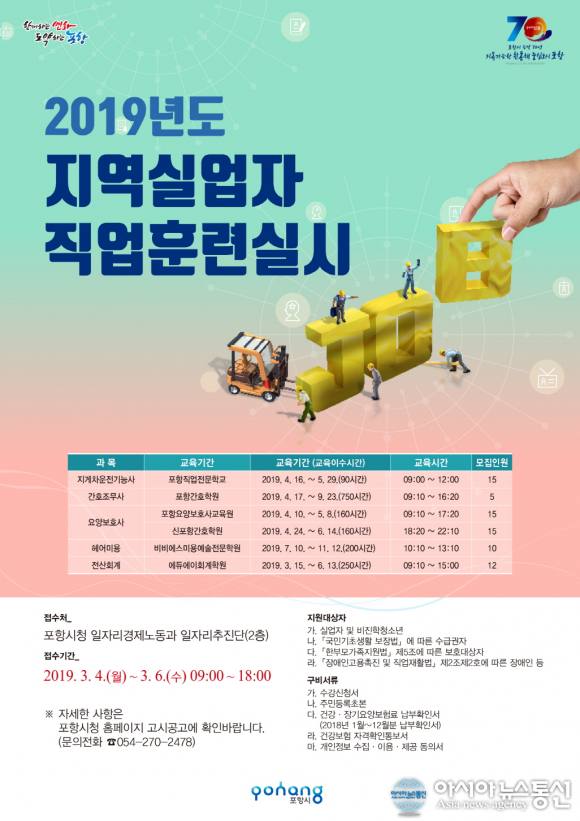 포항시, 2019년도 지역실업자 직업훈련생 모집