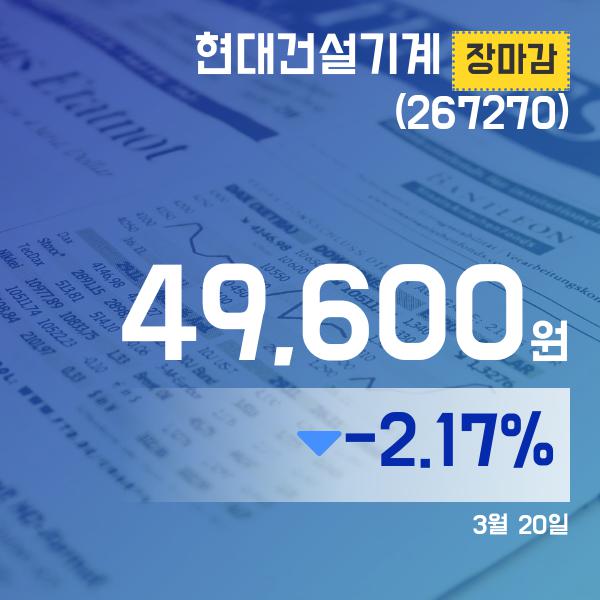 20일 현대건설기계주가 49,600원으로 마감
