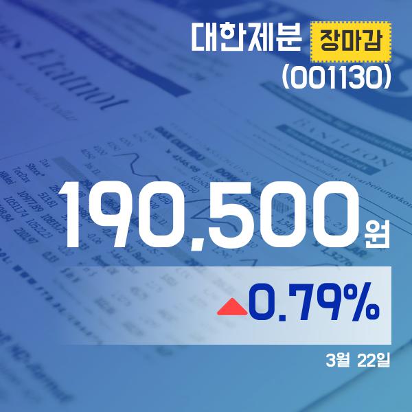 22일 대한제분주가 190,500원 마감해