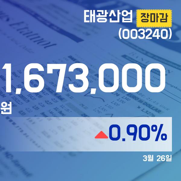 (장마감보고서) 26일 태광산업주가 1,673,000원 마감