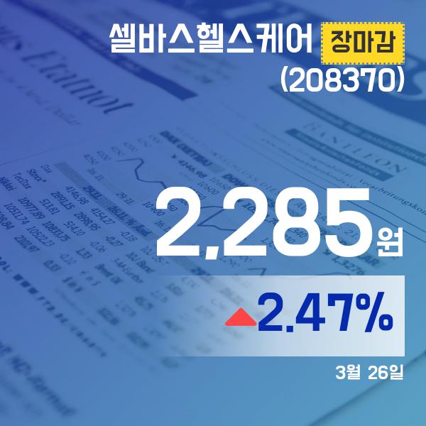 (장마감보고서) 26일 셀바스헬스케어주가 2,285원 마감