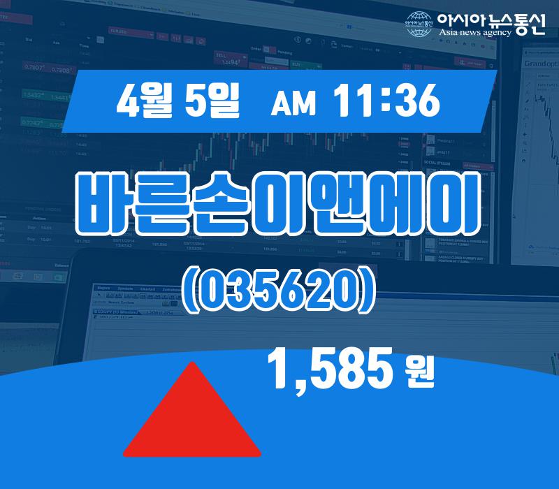 (장중주가) 5일 바른손이앤에이현재주가 1,585원