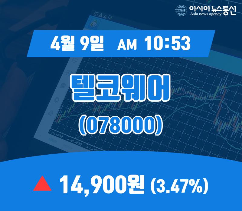 (주식시세) 9일 텔코웨어현재 주식 거래가격 14,900원