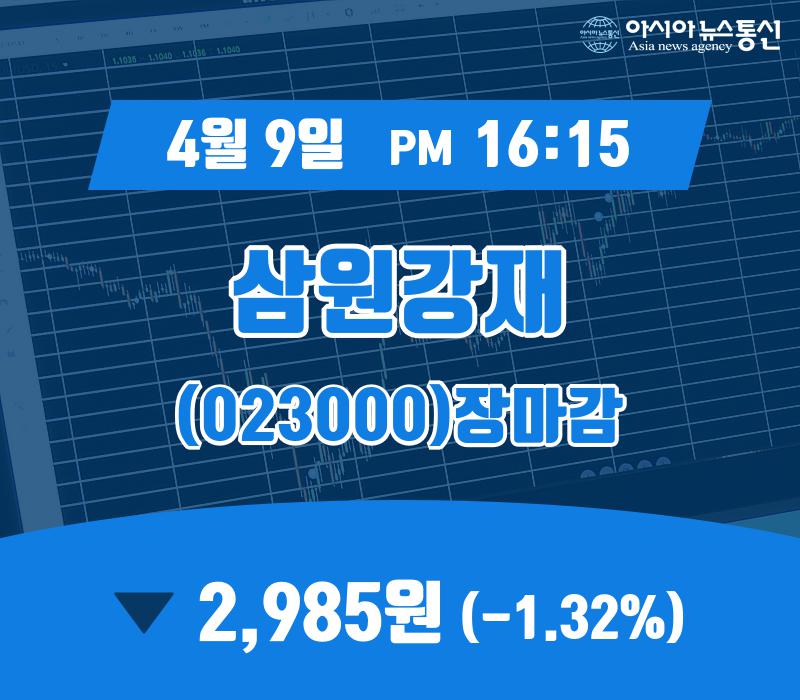 장종리포트 삼원강재 주가 2,985원으로 종료