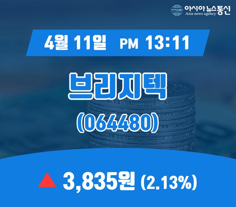(증시현황) 11일 브리지텍 증시현황 3,835원