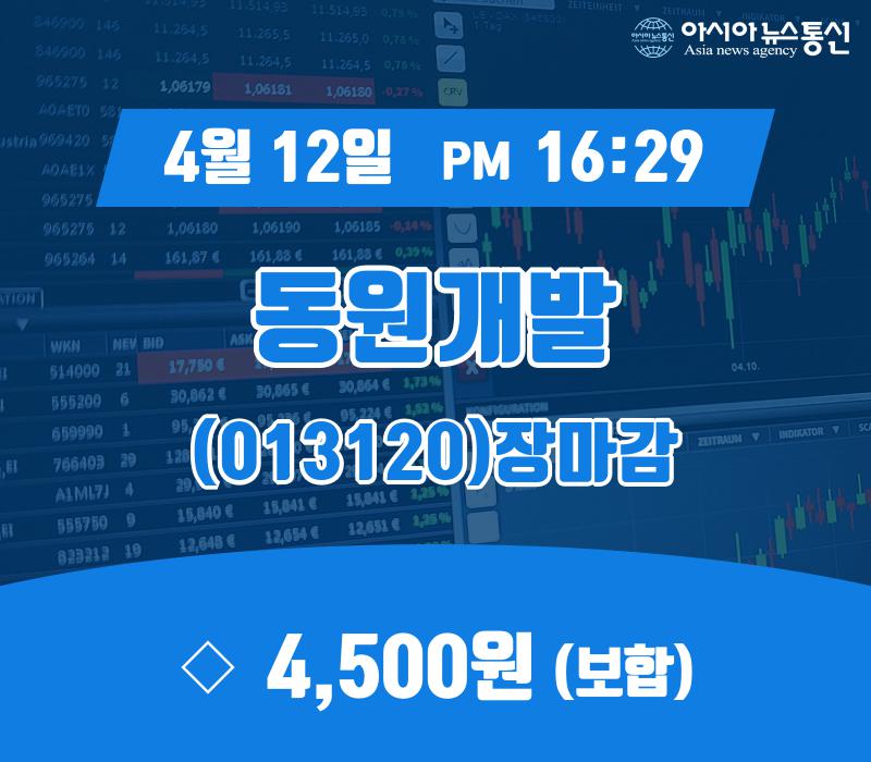 12일 동원개발 주가 4,500원 마감해