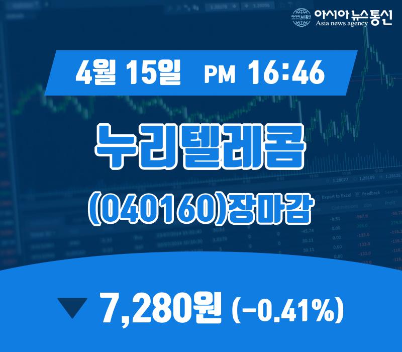 (장마감보고서) 15일 누리텔레콤 주가 7,280원 마감해