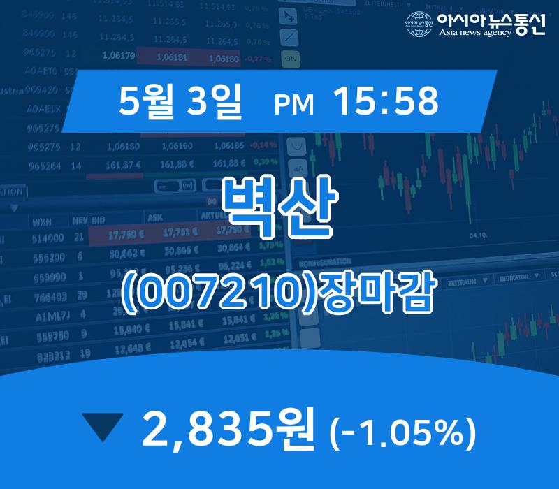 3일 마감보고 벽산 주가 2,835원으로 장 마감