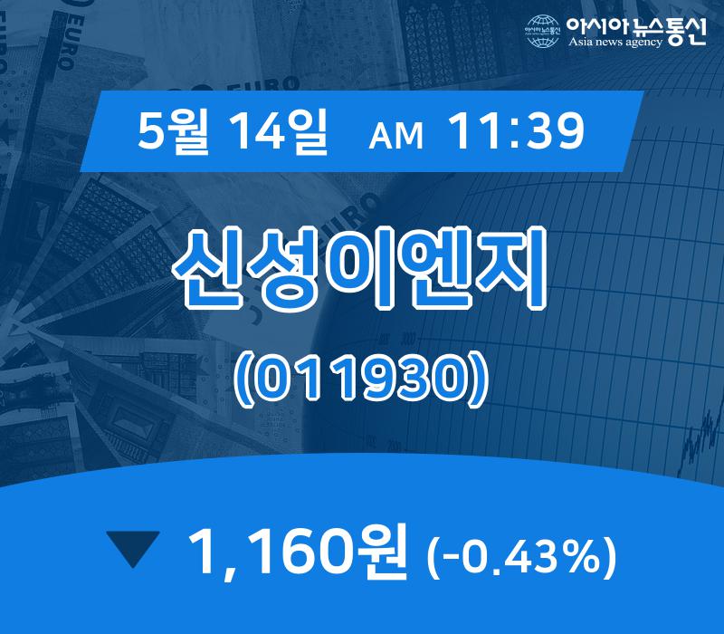 (아통경제) 14일 신성이엔지 현재 주식 거래가격 1,160원
