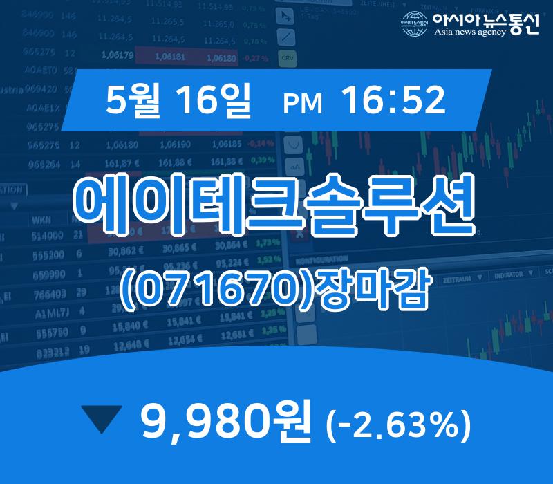 (16일 마감보고) 에이테크솔루션 주가 9,980원으로 장 마감