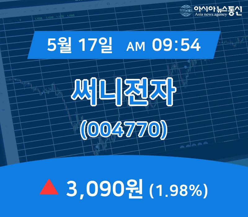 (국내주식시장현황) 17일 써니전자 주가 3,090원