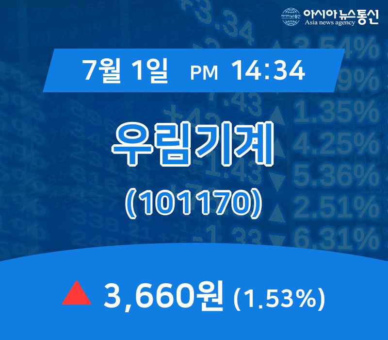 (국내주가정보) 1일 우림기계 거래가격 3,660원