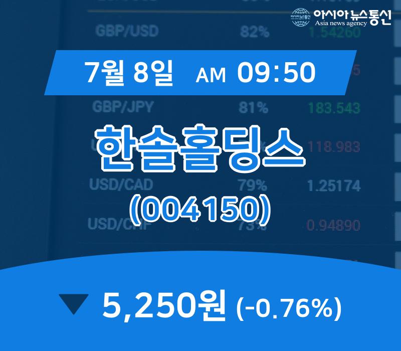 (장중주가) 8일 한솔홀딩스 현재주가 5,250원