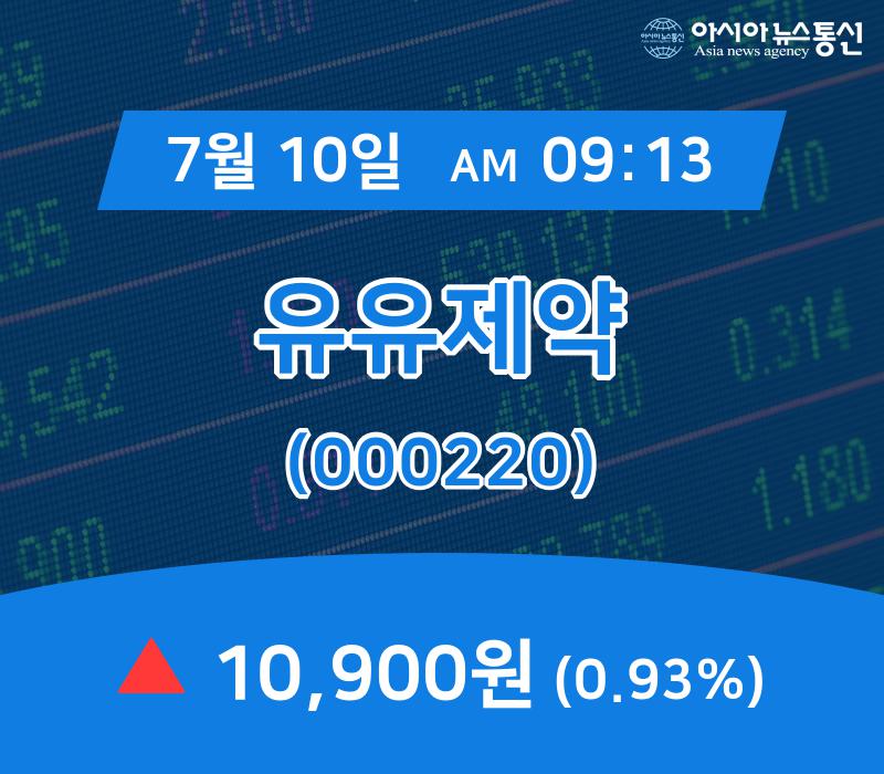 (증시현황) 10일 유유제약 현재주가 10,900원