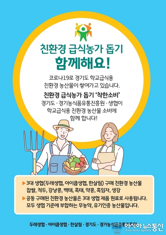 경기도농식품유통진흥원, 생협 3곳과 학교급식용 친환경 수매농산물 공동 판매