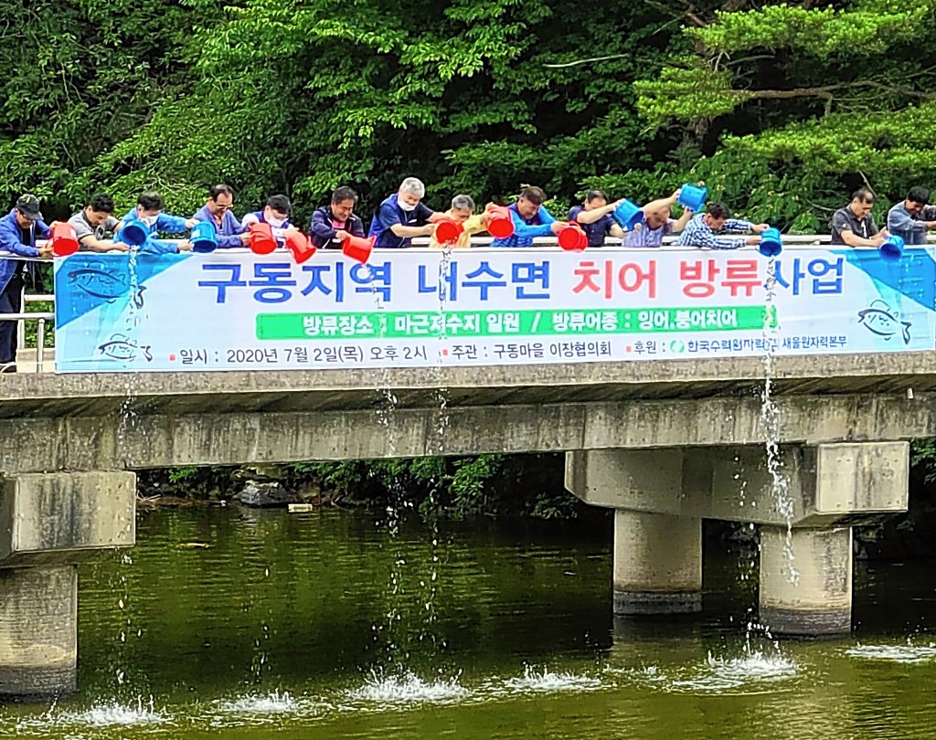 새울본부, 서생면 구동지역 내수면 치어방류사업 지원