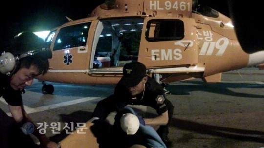 강원소방본부, 특수구조단 소방항공대 야간 환자이송 훈련