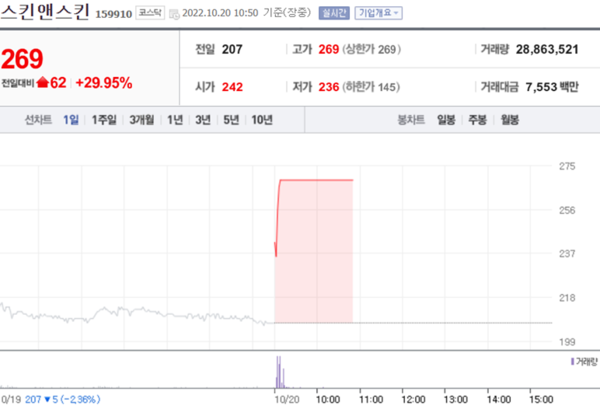 스킨앤스킨, 라미화장품제조와 소규모 합병 결정에 상한가