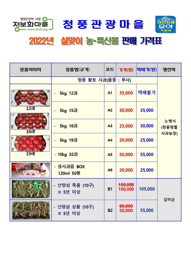 제천 정보화마을, 설맞이 농·특산물 할인판매