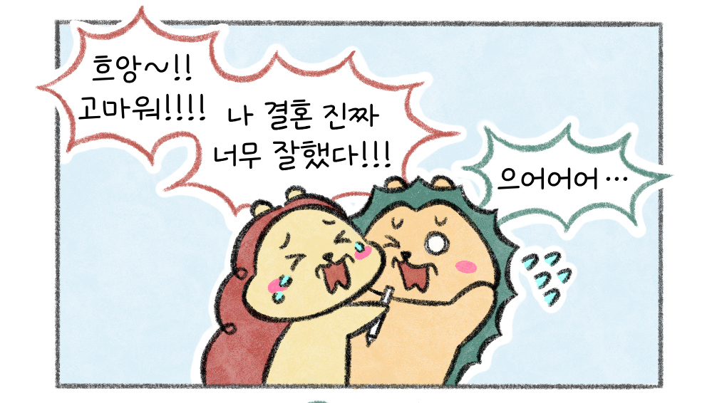[세상 무해한 고슴도치 커플의 결혼장려툰 구미와 고미](12) 다정한 사람과 결혼해야 하는 이유