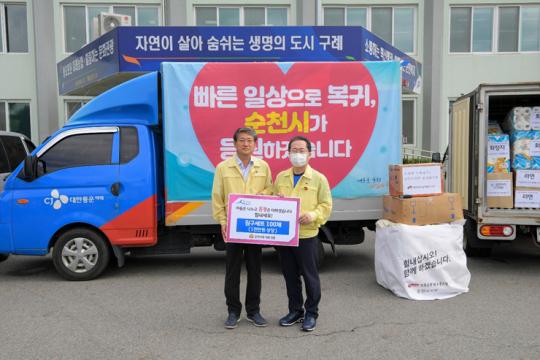 허석 순천시장, 황전·구례 수해지역 방문 위문품 전달