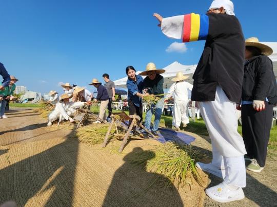 전주 롯데 어린이집 원생들, 직접 심은 벼를 탈곡 까지~
