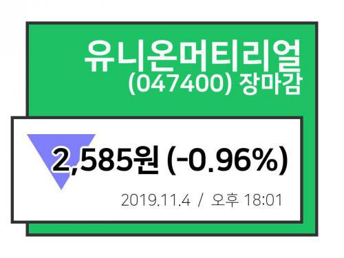 [18시 01분 주식 시황][4일 마감주가] 유니온머티리얼, 장종료가 2,585원