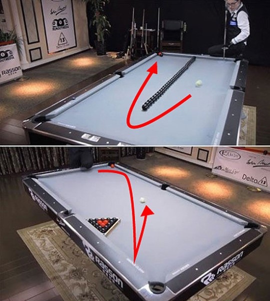 [영상]물리학 무시 묘기 당구 “공이 마치 유도탄 같이…”