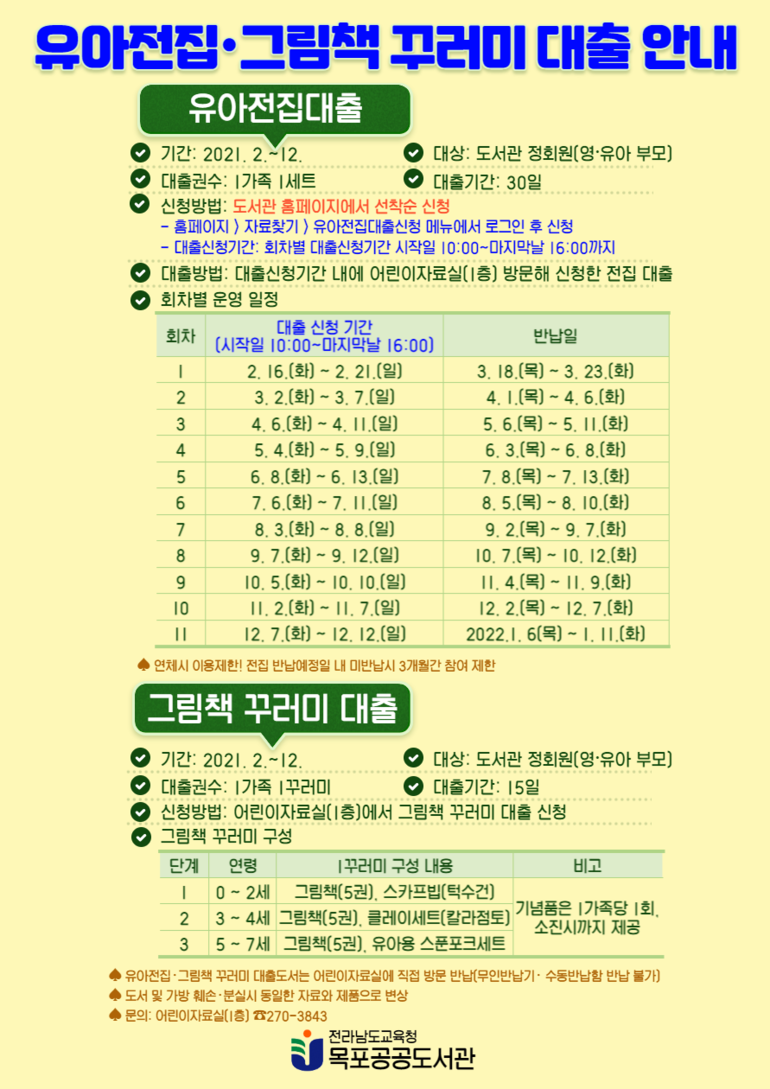 목포공공도서관, 유아전집/그림책꾸러미 대출서비스 운영
