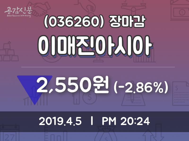 (5일주가마감정보)이매진아시아 2550원 마감