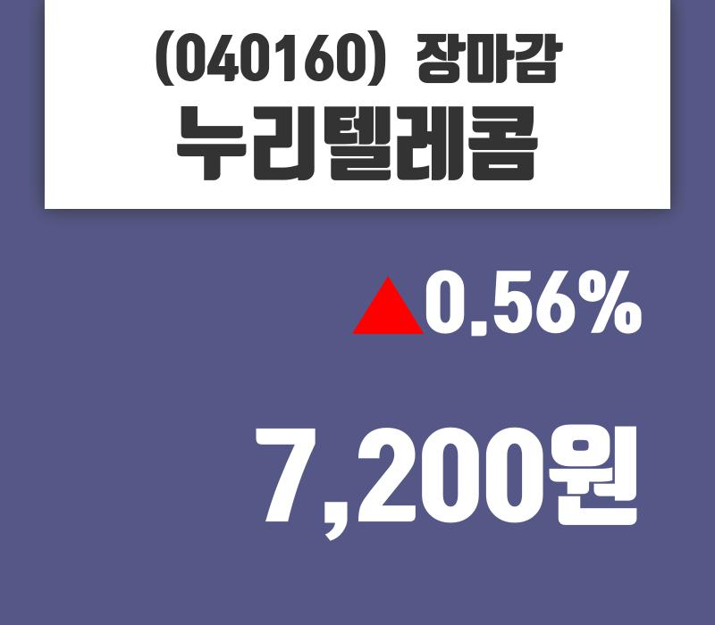 (19일마감주가정보) 누리텔레콤 주가 7200원으로 장 마감