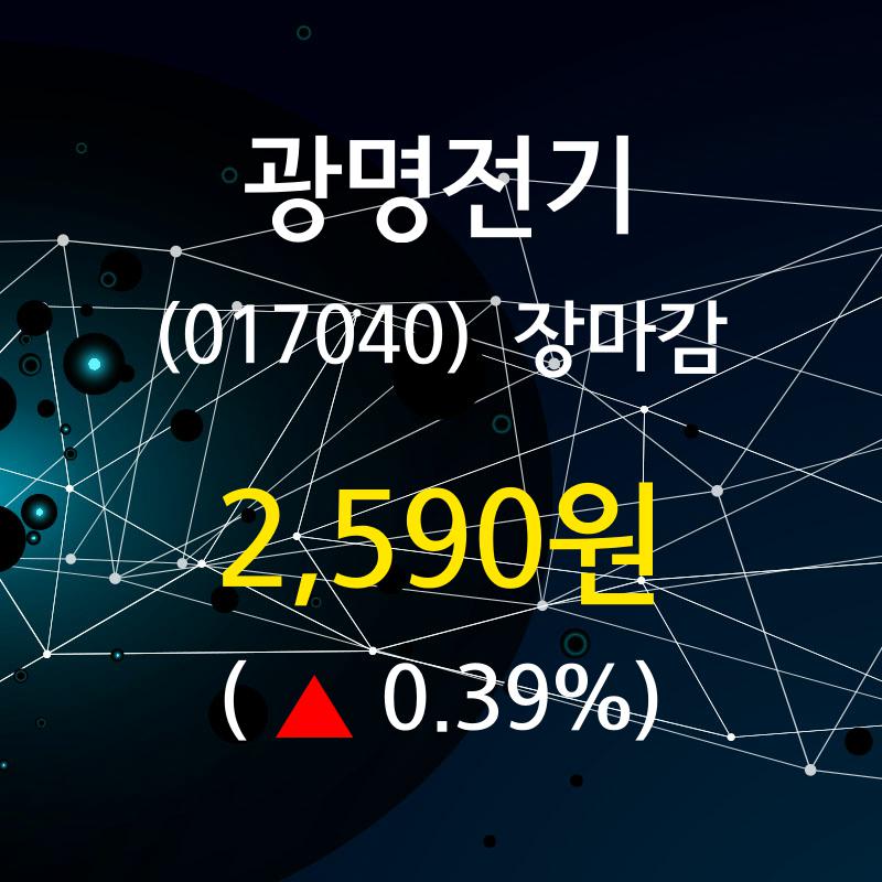 (22일마감증시) 광명전기 주가 2590원으로 장 마감