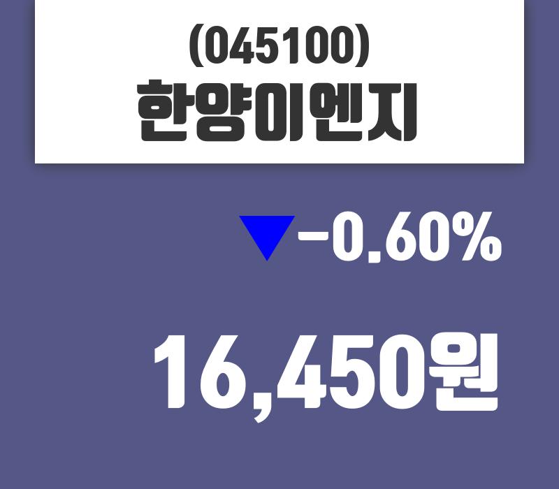 한양이엔지 주가증권투자정보 24일  현재 16450원