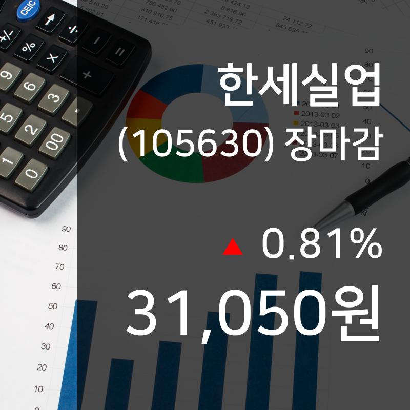 (8일마감정보) 한세실업 주가 31050원으로 장 마감