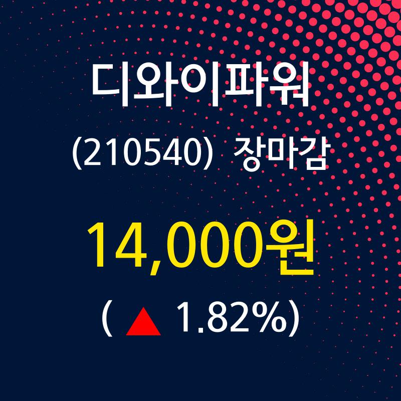 (14일마감주가정보)디와이파워 14000원 마감