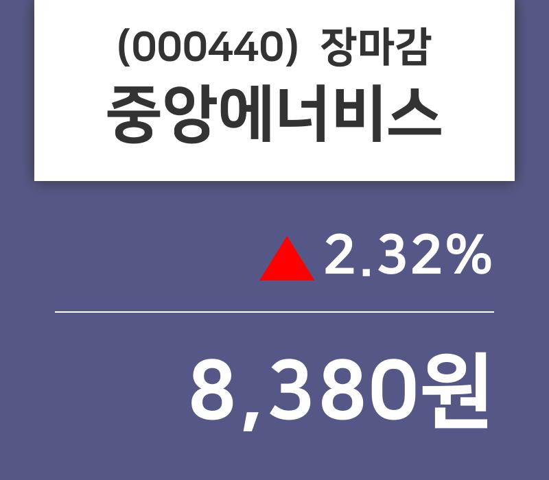 (15일마감주가정보) 중앙에너비스 주가 8380원으로 장 마감