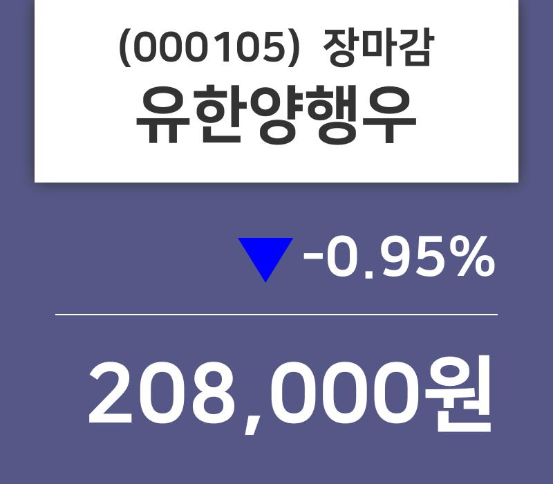 (22일마감증시) 유한양행우 주가 208000원으로 장 마감