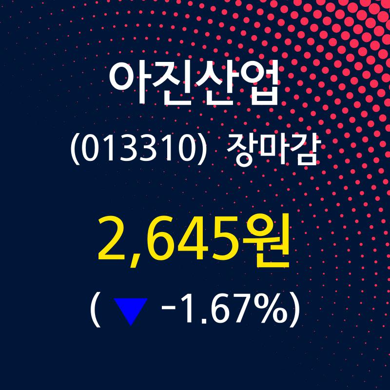 (12일주가마감정보) 아진산업 주가 2645원으로 장 마감
