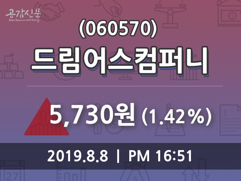 (8일마감주가정보) 드림어스컴퍼니 주가 5730원으로 장 마감