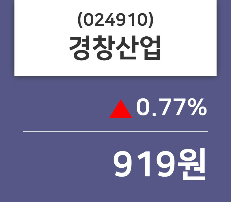 경창산업 주가정보 및 주식시황, 9일 현재 919원 형성